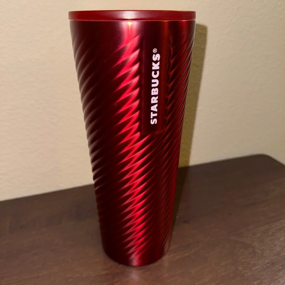 STARBUCKS Red Metallic Spiral Tumbler 2022 Christmas 24oz - Picture 6 of 7